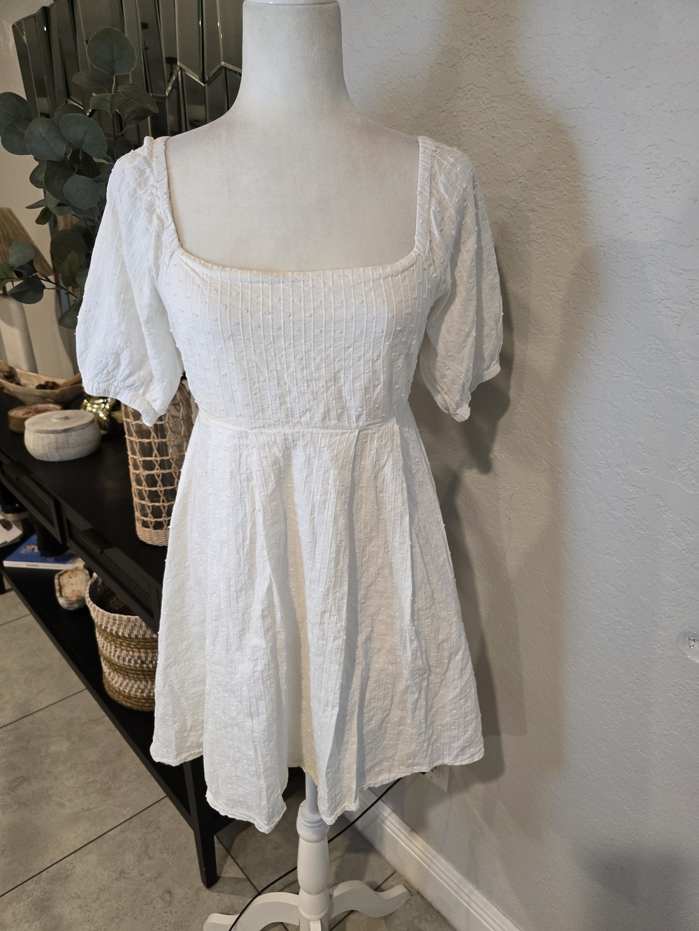Altar'd State White Square-Neck Puff Sleeve Mini Dress